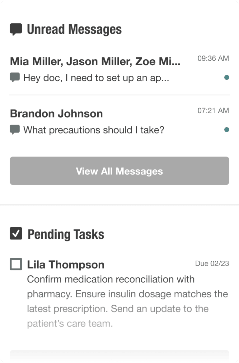 Atlas.md doctor app — messages and tasks